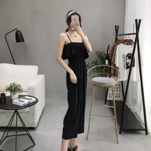 여성 밴딩 7부점프수트 베이직 무지 끈나시 2컬러 7부 점프수트