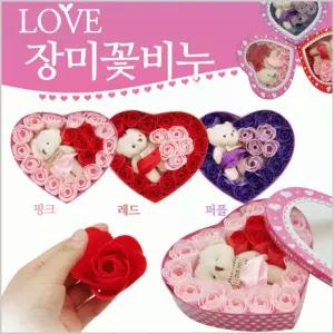 장미장미/장미/장미비누꽃+곰인형/장미비누꽃/로즈데이/선물세트