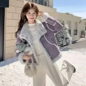 여성용 캐주얼 코트 일체형 모피 따뜻한 무스탕 CH1