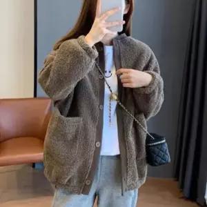 뽀글이단추자켓 여성 뽀글이 노카라 점퍼 간절기 데일리 아우터 1P