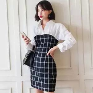 분위기 체크 슬림핏 셔츠 넥 랩스커트 원피스 여성 가을 페이크 투피스 SPO마켓3