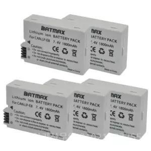 5팩 1800mAh LP-E8 LP E8 LPE8 카메라 배터리 팩 Canon EOS 550D 600D 650D 700D Kiss X4 X5 X6i X7i Rebel T2i T3i