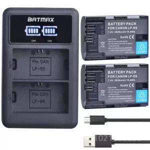2650mAh LP E6 LPE6 LP-E6 E6N 배터리 + Canon EOS 5DS R 5D Mark II III 6D 70D 80D 카메라 용 LED 충전기