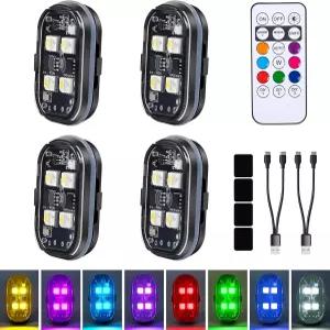 리모컨이 장착된 업그레이드된 4LED 4PCS 무선 스트로브 조명 8가지 색상의 Type-C 충전식 자동차 오토바이