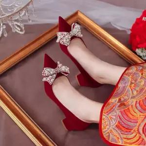 여친 가을 봄 신발 힐펌프스 하이힐 구두 웨딩화 빅사이즈 스틸레토 힐 펌프스 큐빅 리본 유행3