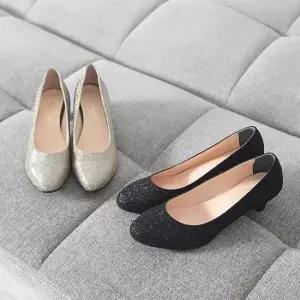 연말모임 샤이닝 펌프스힐 2컬러 둥근코 구두 5cm (255-270)