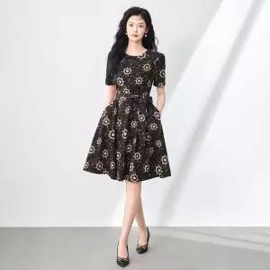 원피스 치마 여름 여성용 프린트 더블 크레이프 쉬폰 라운드 나침반 OP2
