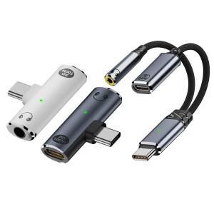 USB C - 3.5mm 헤드폰 및 충전기 2 In 1 어댑터 Type-C 노트북 모바일용 100W PD 고속 동글이 있는 Aux 오
