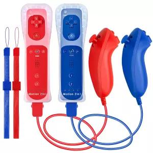 DTianSir 2Pack 모션 플러스 Wii 리모컨 Nunchucks 내장 U 콘솔(BlueRed)과 호환되는 비디오 게임