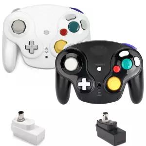 무선 게임 큐브 컨트롤러 Wii NGC(블랙 앤 화이트)용 리시버 어댑터가 있는 2.4G 클래식 게임패드 2종 블랙