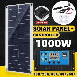 1000W 태양전지판 12V 10A-100A 컨트롤러 키트 폰용 RV 자동차 카라반 홈캠핑 야외 배터리