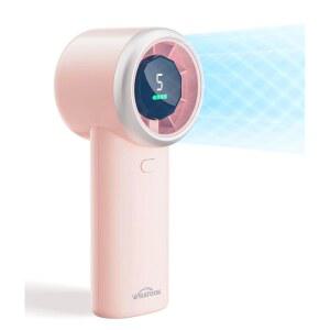와쿡 휴대용 핸드헬드 터보 팬, 4000mAh 충전식 배터리로 미니 개인용 선풍기 5단, 여행 필수품용 소형 포켓 선풍기, 해변, 사무실, 여성 남성용 선물 - 연분홍색