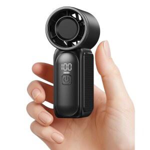 가이아탑 휴대용 미니 선풍기, LED 디스플레이 포함 6단 16900RPM 고속 개인용 USB 충전식, 메이크업, 여행, 여성용 야외용 랜야드 블랙