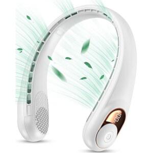 KIDEE 넥 선풍기, 휴대용 선풍기 충전식, 업그레이드된 LED 디스플레이, 4000mAh 배터리 작동, 3단 속도 조절 가능한 개인 착용형 여성 남성을 위한 선물, 펄 화이트