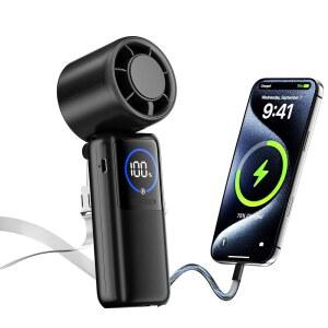 터보 휴대용 선풍기, 15000mAh 접이식 충전식 개인용 USB-C 케이블 및 디스플레이가 내장된 4-in-1 넥 야외 여행 콘서트를 위한 15m/s 핸드 선풍기 여성용 선물