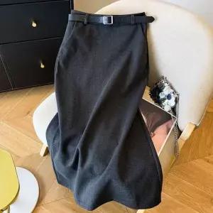 M1 스커트 치마 롱 모직 가을 캐주얼 빈티지 여성 힙업 트임 정장 단정한 JEN3