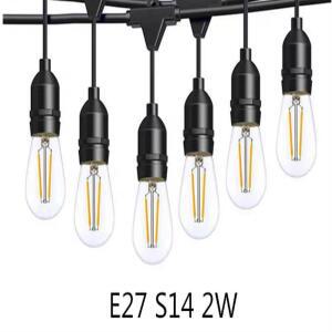 6개 E27 2W S14 LED 레트로 에디슨 전구 220V 3V 2700K 깨지지 않는 따뜻한 백색 필라멘트 캔들 램프 (야외