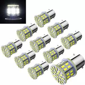 Efoxcity 12V 1156 10팩 브라이트 1141 1003 50-SMD 화이트 LED 전구 자동차 실내 RV 캠핑카 조명용