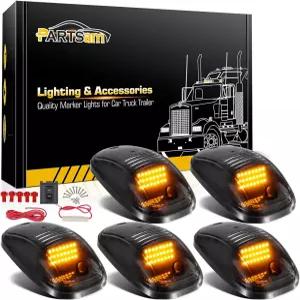 파츠삼 5X 앰버 24 LED 스모크 캡 루프 러닝 탑 마커 조명 264146BK 조립 와이어 하네스 교체 1500 2500