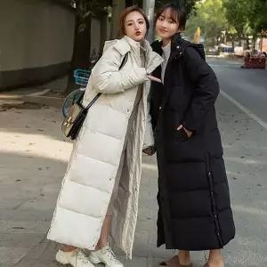 [하프클럽/]여성 롱패딩 밑단트임 단추 포인트 보온 점퍼 아우터 2색