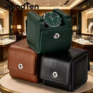 WoodTen 휴대용 시계 상자 가죽 주최자 보관 베개 손목 가방 생일 선물 케이스