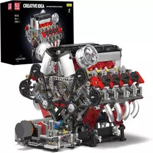 몰드 킹 V8 엔진 빌딩 블록 세트 작동하는 모델 키트 배터리 및 모터가 장착된 MOC 엔지니어링 2718개 PCS