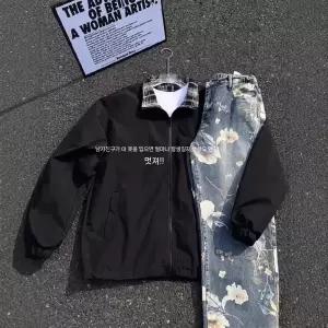 남성 데일리룩 항공 점퍼 체크 재킷 봄 칼라 야구복 커플 인기1