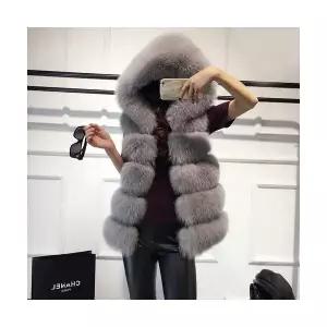 타노스여자 데일리룩 조끼 캐주얼 여우 모조모피 미디 코트 빅후드 나시 퍼 KUK3