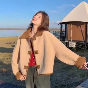 타노스여자 데일리룩 코트 모피 털가죽 일체형 양면 스웨이드 도톰 숏 톱 KUK1