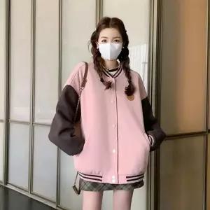 타노스여성용 분홍 캐주얼 항공 상의 점퍼 배색 집업 데일리룩 야구 복고 KUK3