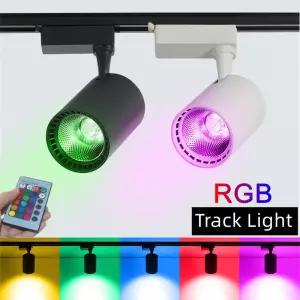 RGB LED 천장 트랙 조명 12W/15W/20W 다채로운 COB 단계 벽 레일 스포트라이트 무대 KTV 천 상점 시스템