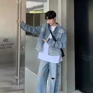 야무치 남자 데일리룩 자켓 데님 청 빈티지 코트 숏 봄가을 퍼 트리밍 시크 캐주얼 재킷 KUK3