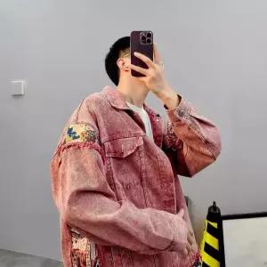 야무치 남자 데일리룩 자켓 데님 청 워싱 배색 봄가을 레드 퍼 카고 코트 KUK3