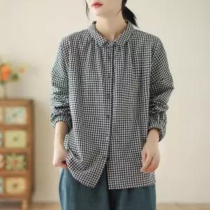 EAMT 여성용 체크 셔츠 인형 상의 복고 YJ3