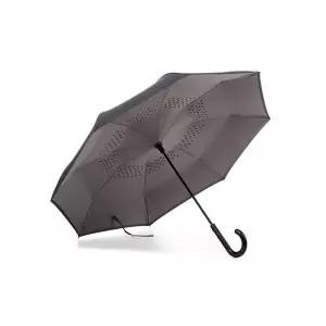The totes InBrella 거꾸로 닫히는 우산, 블랙/그레이., Inbrella J훅이 달린 리버스 오토 클로즈 스틱 우