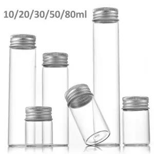 알루미늄 스크류 캡이 있는 투명 유리병 빈 리필 가능한 바이알 용기 여행 키트 작은 병 10 ml 20 30