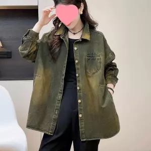 율랑팡 여성 무지데님 셔츠 빈티지 워싱 청 긴팔 HO1