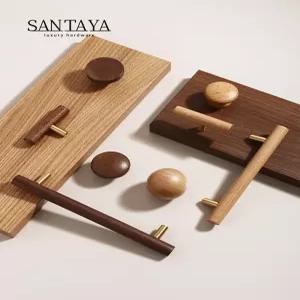Santaya 북유럽 호두 나무 손잡이 T 바 서랍 찬장 긴 당겨 부엌 캐비닛 도어 핸들 가구 장식 및