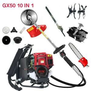 GX50 백팩 10 in 1 브러시 커터 4행정 엔진 휘발유 헤지 트리머 잔디 깎는 기계 경운기
