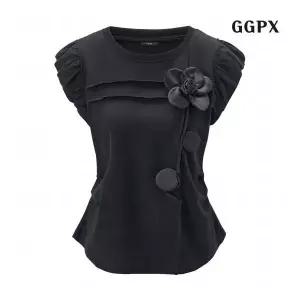 GGPX 정상가 69000원 ㅣ 플라워 패치 캡소매 셔링 반팔 티셔츠 GQBLW023D 1288621