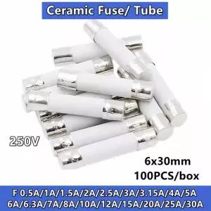 10/100PCS 세라믹 퓨즈 튜브 F 고속 6x30 250V 0.5A 2A 3.15A 4A 5A 6A 7A 8A 12A 15A 20A 25A 30A 보호