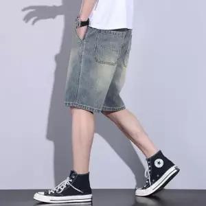 EAMT 남성용 하계 빈티지 캐주얼 청반바지 데님팬츠 루즈핏 어울리는 주니어 반 5부 YJ2