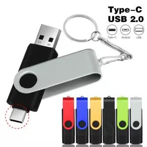 TYPEC 2 IN 1 펜 드라이브 키 링 128GB 회전식 금속 USB 2.0 플래시 비즈 선물 메모리 스틱