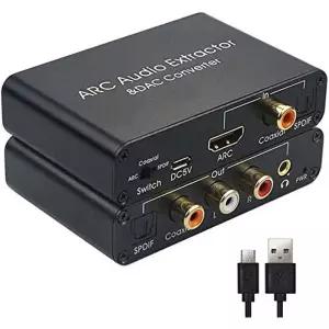 192KHz DAC 컨버터 HDTV 오디오 추출기 입력 동축 토스링크 광학 ARC에서 Spdif L/R RCA 3.5mm 스테레오 잭