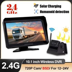 10.1인치 블랙 박스 무선 차량용 DVR 2.4G BSD 녹화 모니터 시스템 키트 태양광 충전 720P 백업 후방 카메