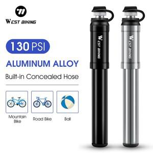 서쪽 자전거 휴대용 자전거 펌프 130PSI 호스가있는 고압 Presta Schrader 밸브 알루미늄 합금 MTB 도로 자