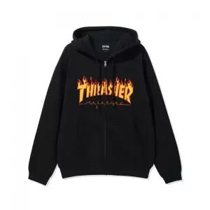 THRASHER 빅 플레임 로고 후드집업 블랙