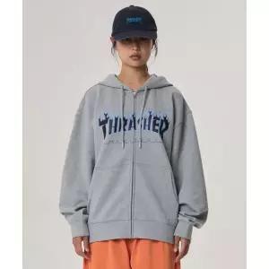THRASHER 빅 플레임 로고 후드집업 그레이