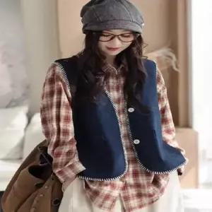 EAMT 데님 여친 빈티지 캐주얼 순정 조끼 민소매 나시 브이넥 YJ1