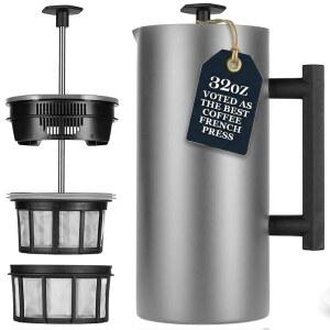 ESPRO P6 32온스 프렌치 프레스 커피 브러시드 단열, 스틸 스테인리스 메이커, 이중벽